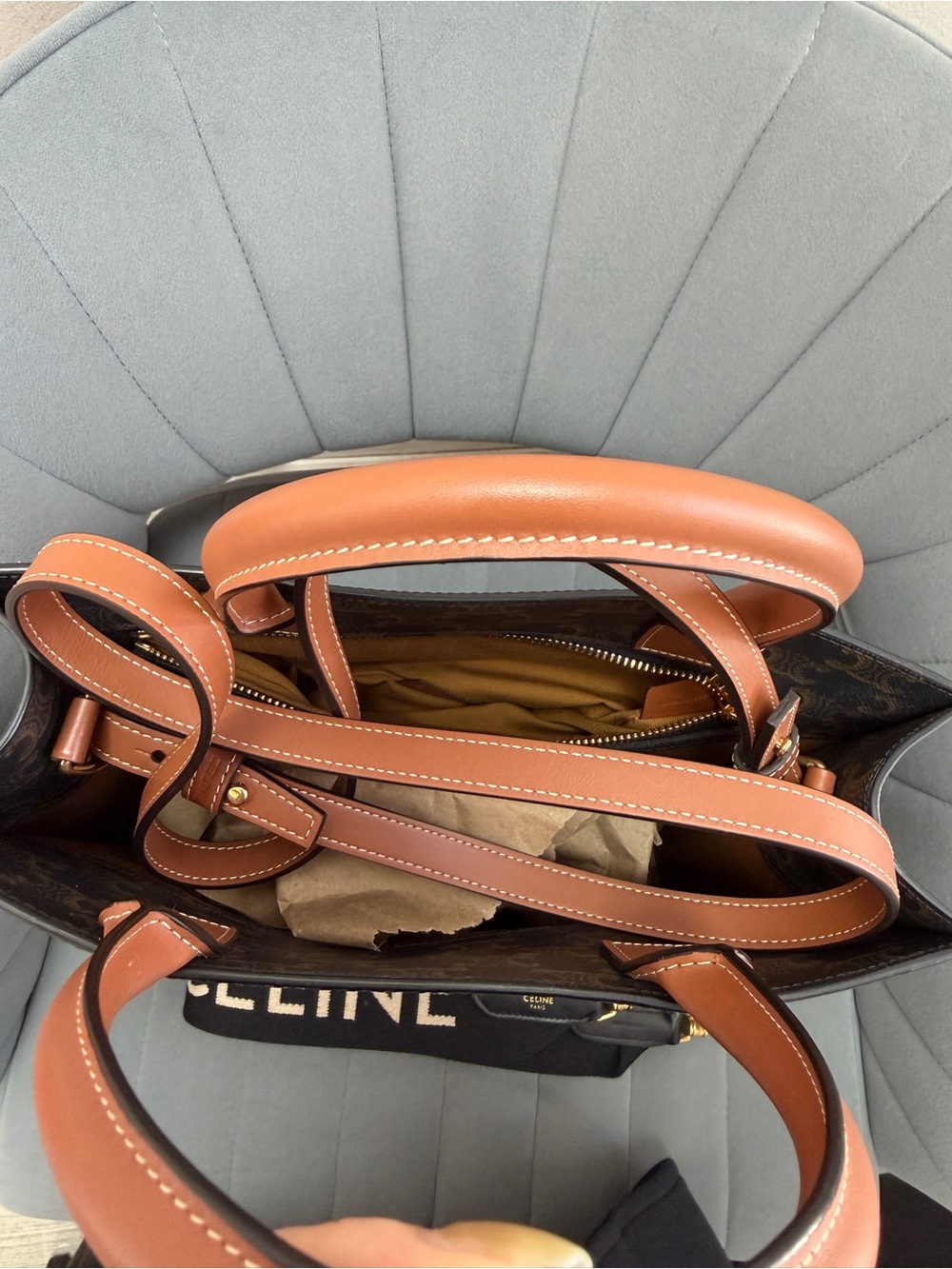Celine Medium Vertical Cabas Triomphe Canvas Tote w/ Strap - Picture 4 of 7